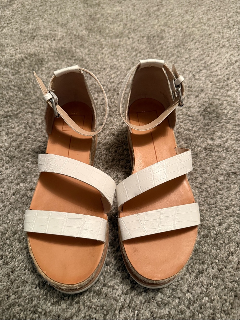 Dolce Vita White Croc-Embossed Leather Strap Sandals